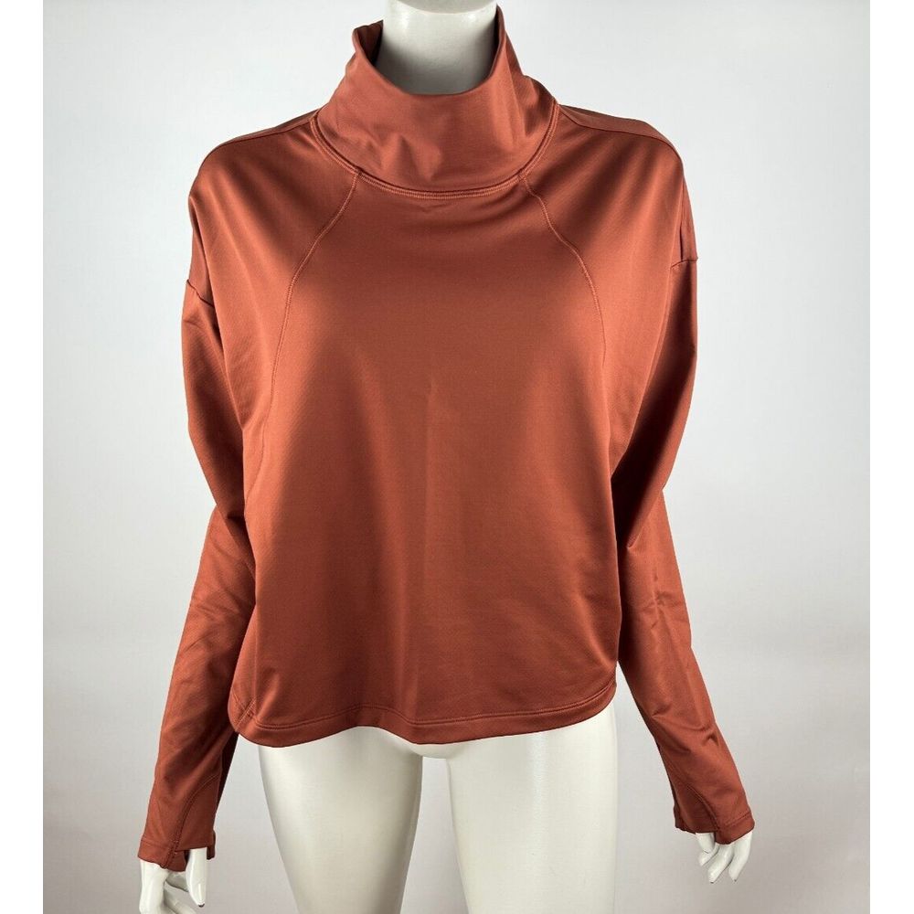 Athleta Whistler Mock Neck Top Women Xl Euc Long Sleeve Stretch Pullover Brown
